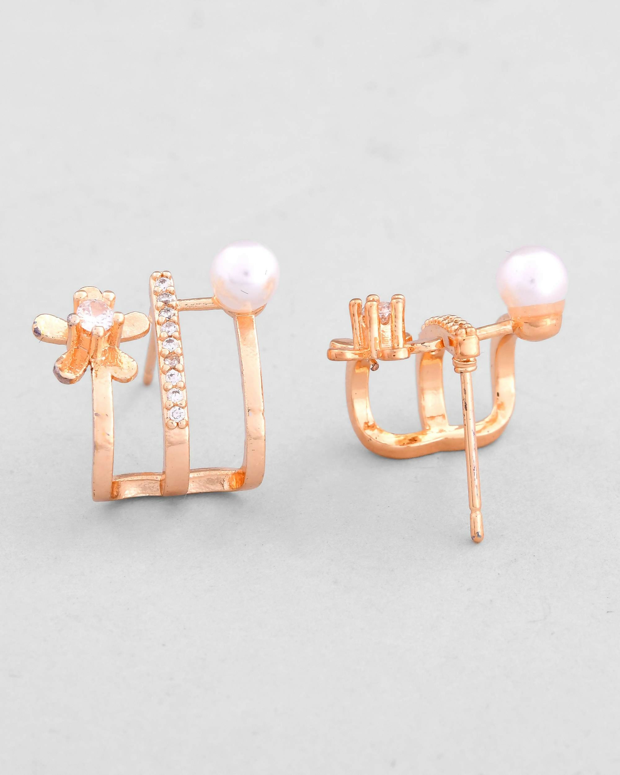 VOJ Gold-Polished Crystal Studded Stud Earrings | Grab2Buy
