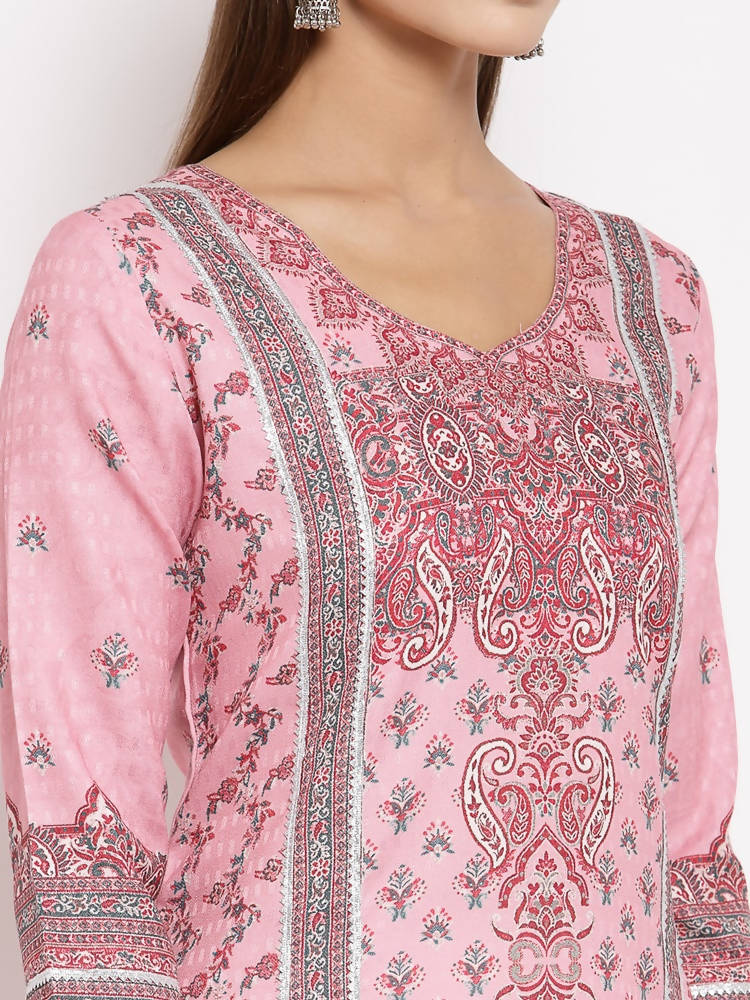 Myshka Women's Multi Pashmeena Printed 3/4 Sleeve Round Neck Casual Winter Kurta | Grab2Buy