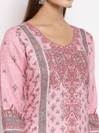 Myshka Women's Multi Pashmeena Printed 3/4 Sleeve Round Neck Casual Winter Kurta | Grab2Buy