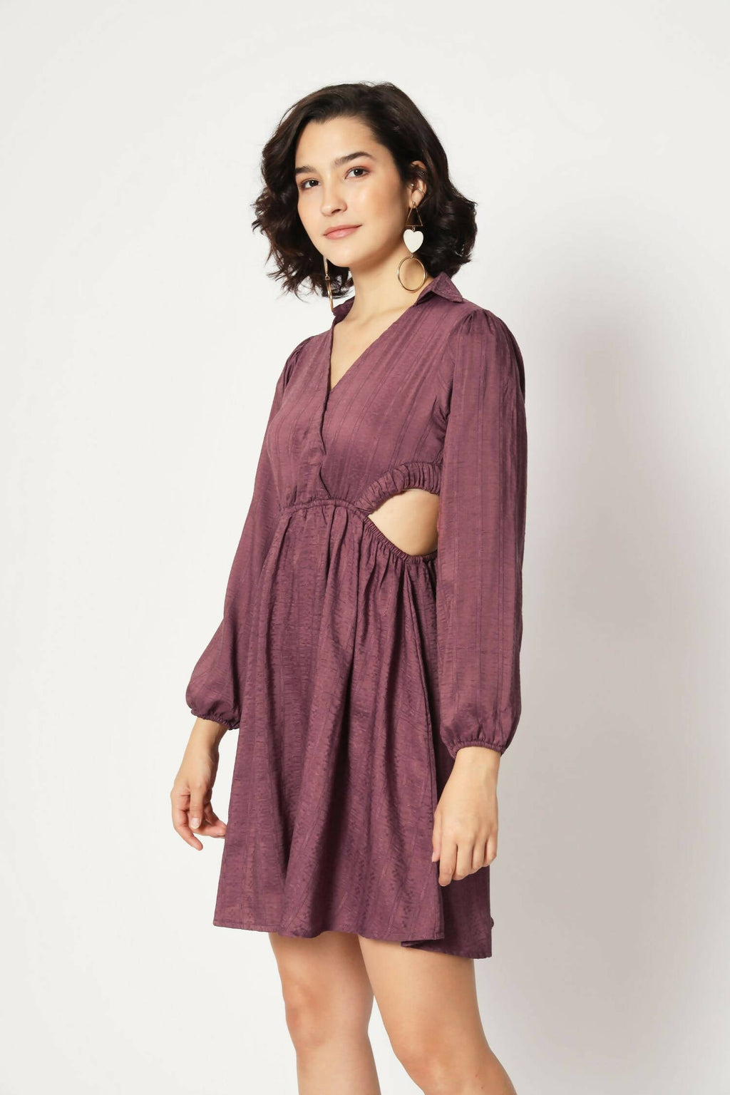Wine Viscose Solid Flared Dress - Shivani | Grab2Buy