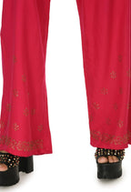 Mominos Fashion Moeza Reyon Cotton Red Color Sirsoki Work Palazzo | Grab2Buy