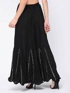 Mominos Fashion Black Viscose Rayon Flared Palazzo with Mirror Lace Work | Grab2Buy