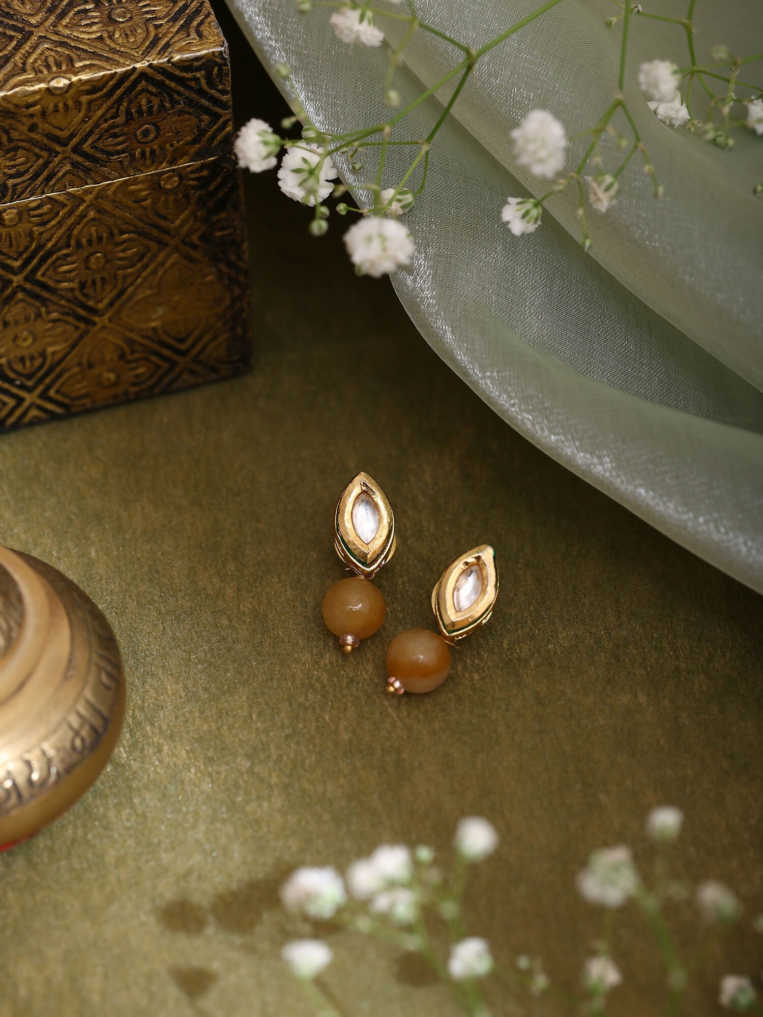 Ruby Raang Yellow Kundan Studs | Grab2Buy