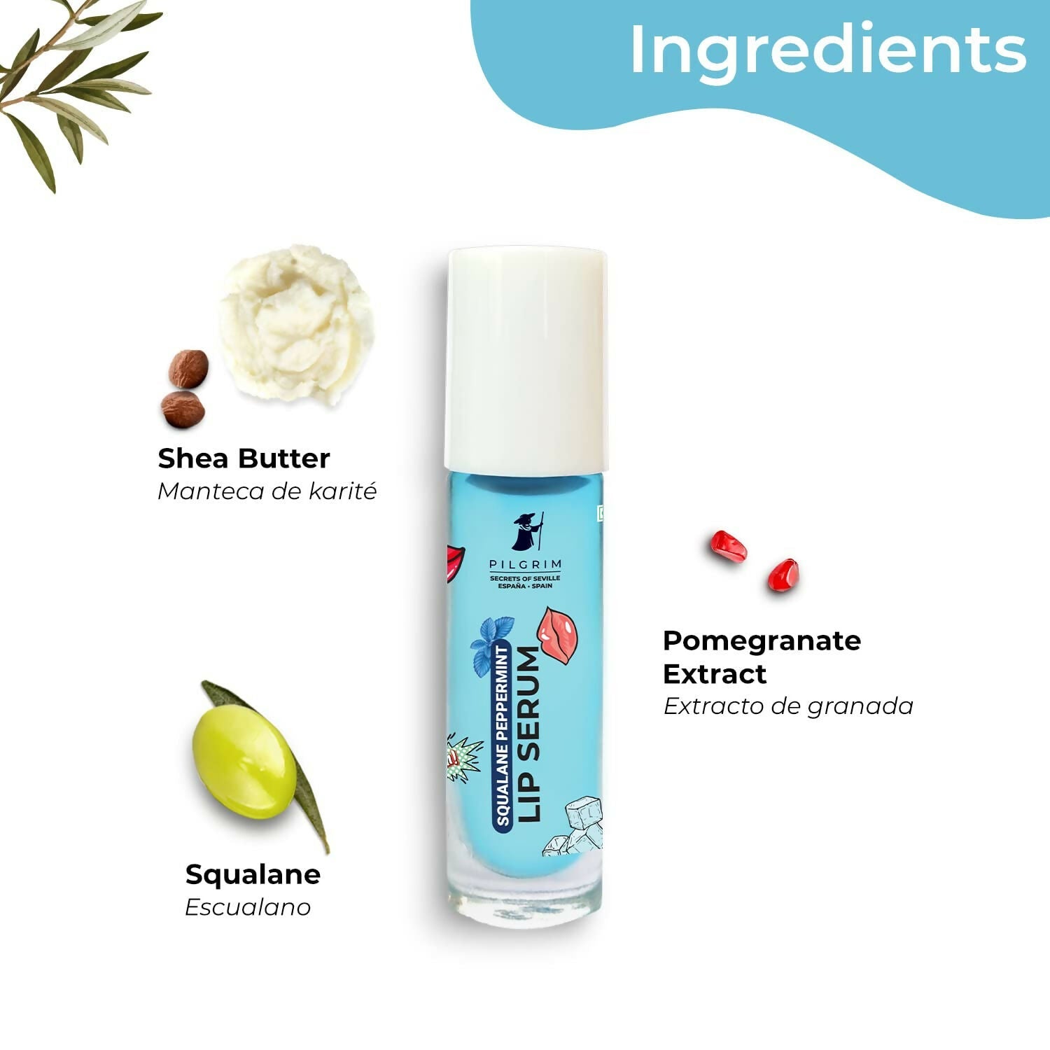 Pilgrim Spanish Lip Serum (Peppermint) with Roll-on For Visibly Plump Lips, Hydrating Lip Serum For Dark Lips | Grab2Buy