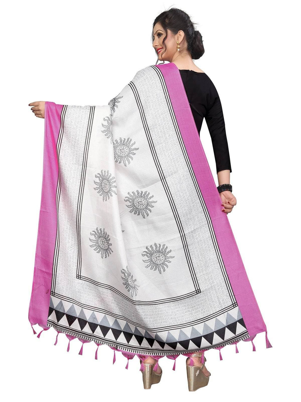 Vamika Pink-White Flower Printed Khadi Bhagalpuri Dupatta | Grab2Buy