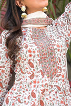 Yufta Women White Paisley Printed Regular Sequinned Pure Cotton Kurta with Palazzo & With Dupatta | Grab2Buy