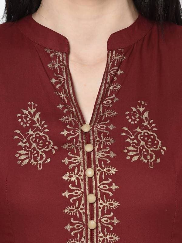 Aniyah Rayon Maroon Block Print Anarkali Palazzo Set (AN-212K) | Grab2Buy