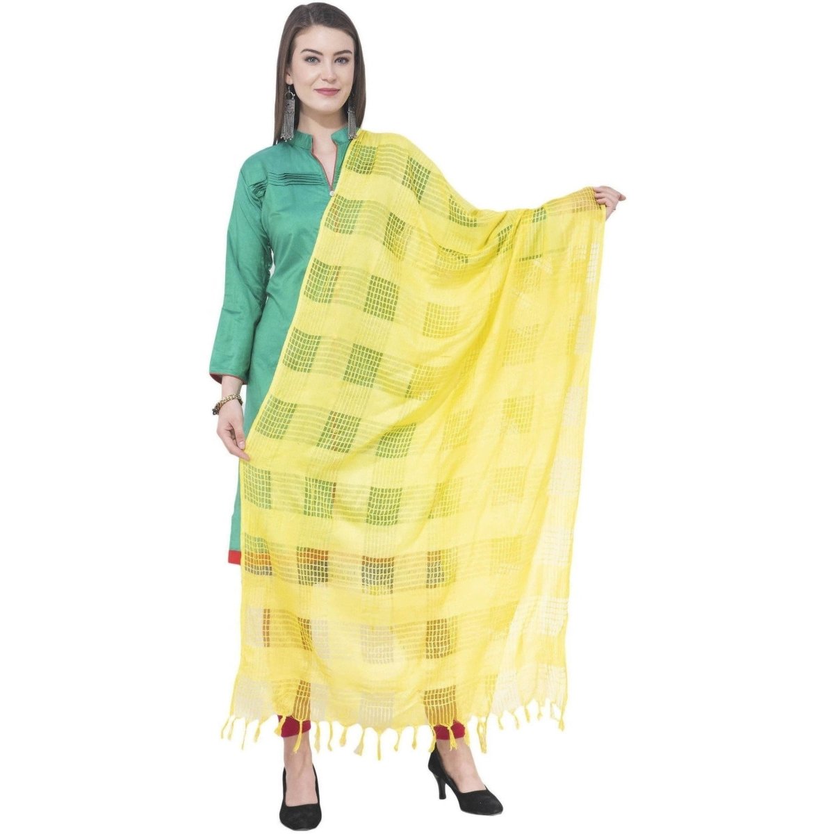 A R Silk Lemon Color Window Square Cotton Dupattas and Chunnis | Grab2Buy