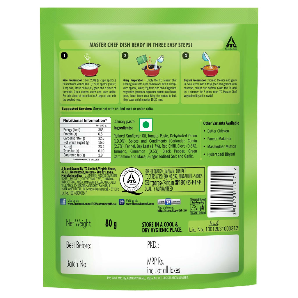 ITC Master Chef Vegetable Biryani Cooking Paste | Grab2Buy
