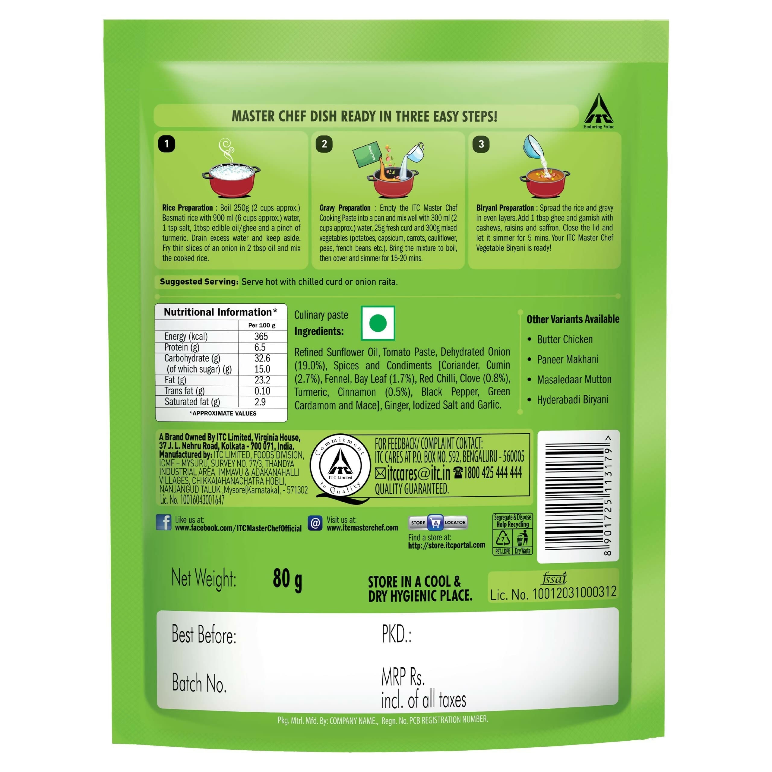 ITC Master Chef Vegetable Biryani Cooking Paste | Grab2Buy
