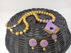 Terracotta Diamond Pendant Long Necklace Set With Studs-Lavender | Grab2Buy
