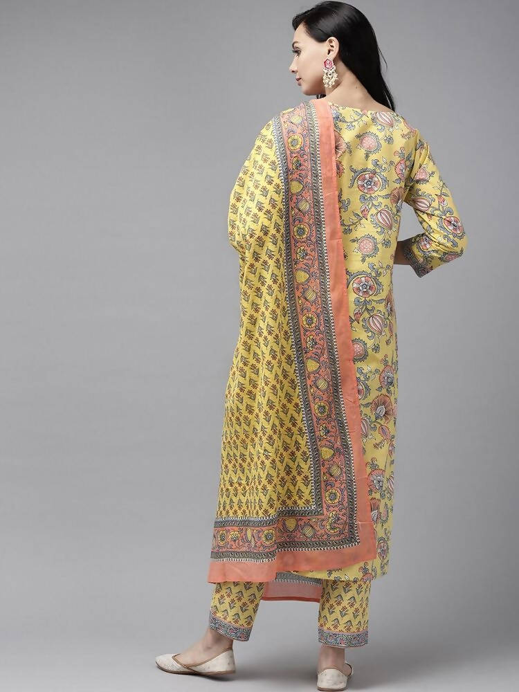 Yufta Yellow printed kurta with Palazzo & Dupatta Set | Grab2Buy