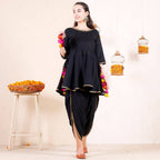 Cheera Black Dhoti Peplum Top Set With Multicolour Tassels (CH125KD) | Grab2Buy