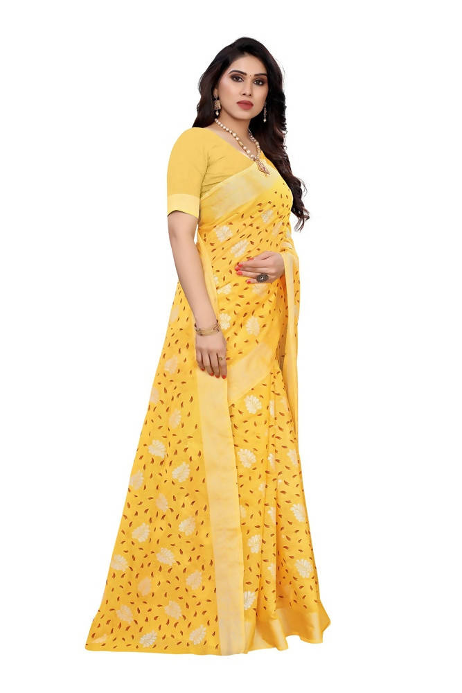 Vamika Yellow Linen Zari Border Saree | Grab2Buy