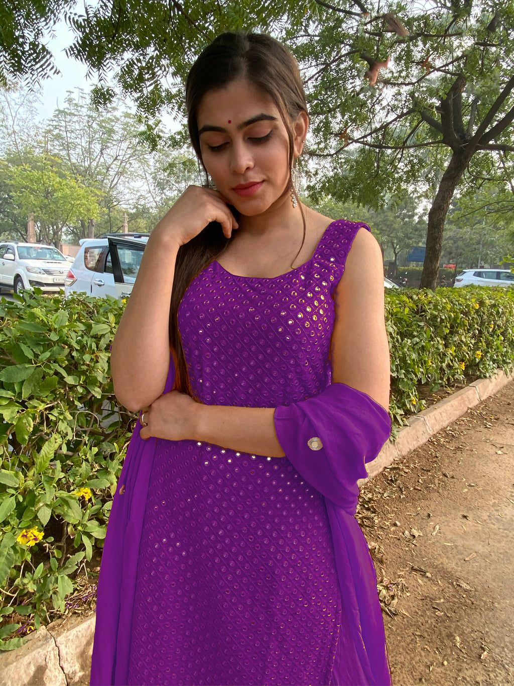 Partywear Designer Purple Georgette Palazzo Suit - Anbazaar | Grab2Buy