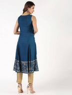 Aniyah Rayon Block Print Flared Blue Kurta (AN-149K) | Grab2Buy