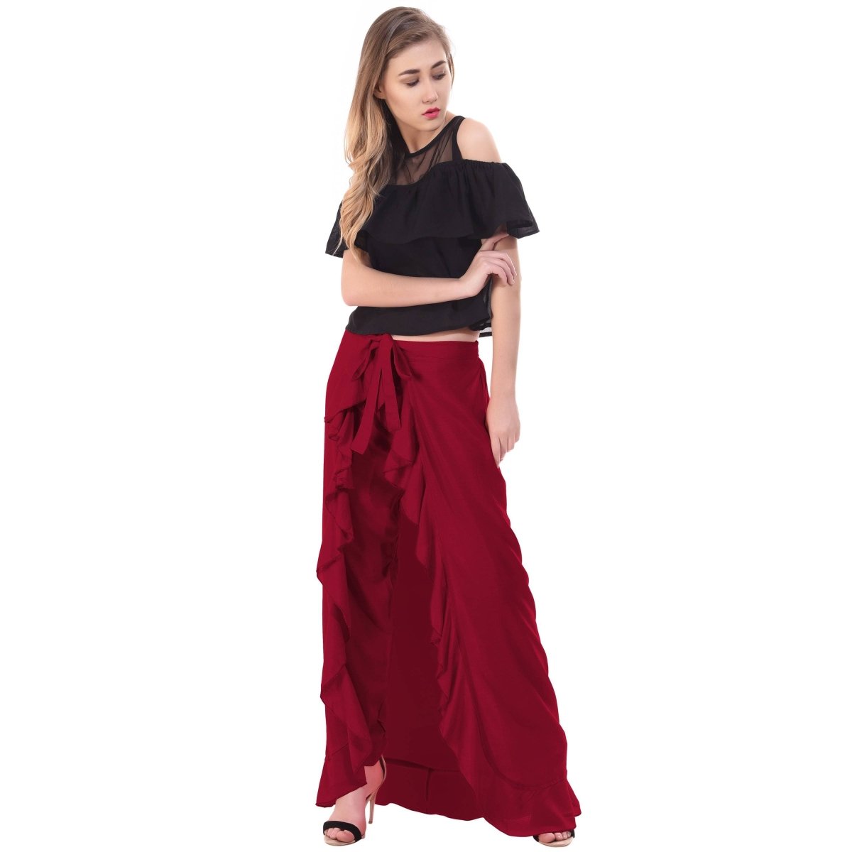 Asmaani Maroon Color Plain Ruffle Palazzo | Grab2Buy
