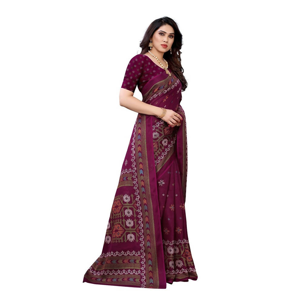 Vamika Printed Jute Silk Purple Saree (Namita Purple) | Grab2Buy