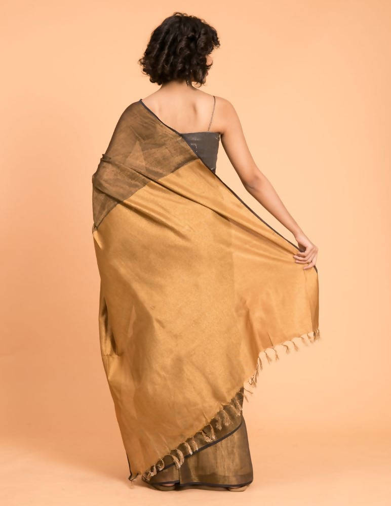 Suta Black Gold Woven Design Zari Pure Linen Saree | Grab2Buy