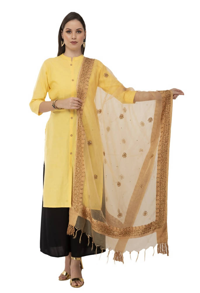 Mominos Fashion Golden Orgenza Nug Embroidery Dupatta | Grab2Buy