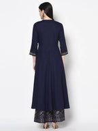 Aniyah Rayon Navy Blue Color Block Print Anarkali Palazzo Set (AN-210K) | Grab2Buy