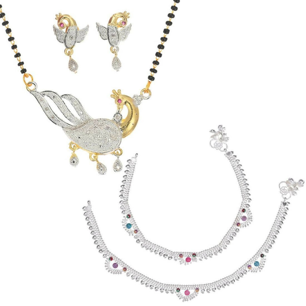 AanyaCentric Gold-Polished Mangalsutra Pendant Earring Set & Silver Plated Anklet | Grab2Buy