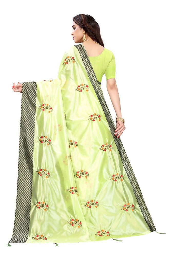 Vamika Parrot Green Crepe Embroidery Saree (Nirali Pista) | Grab2Buy