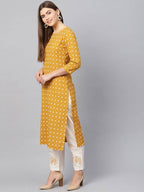 Yufta Women Mustard Yellow & Off-White Block Print Kurta with Trouser | Grab2Buy