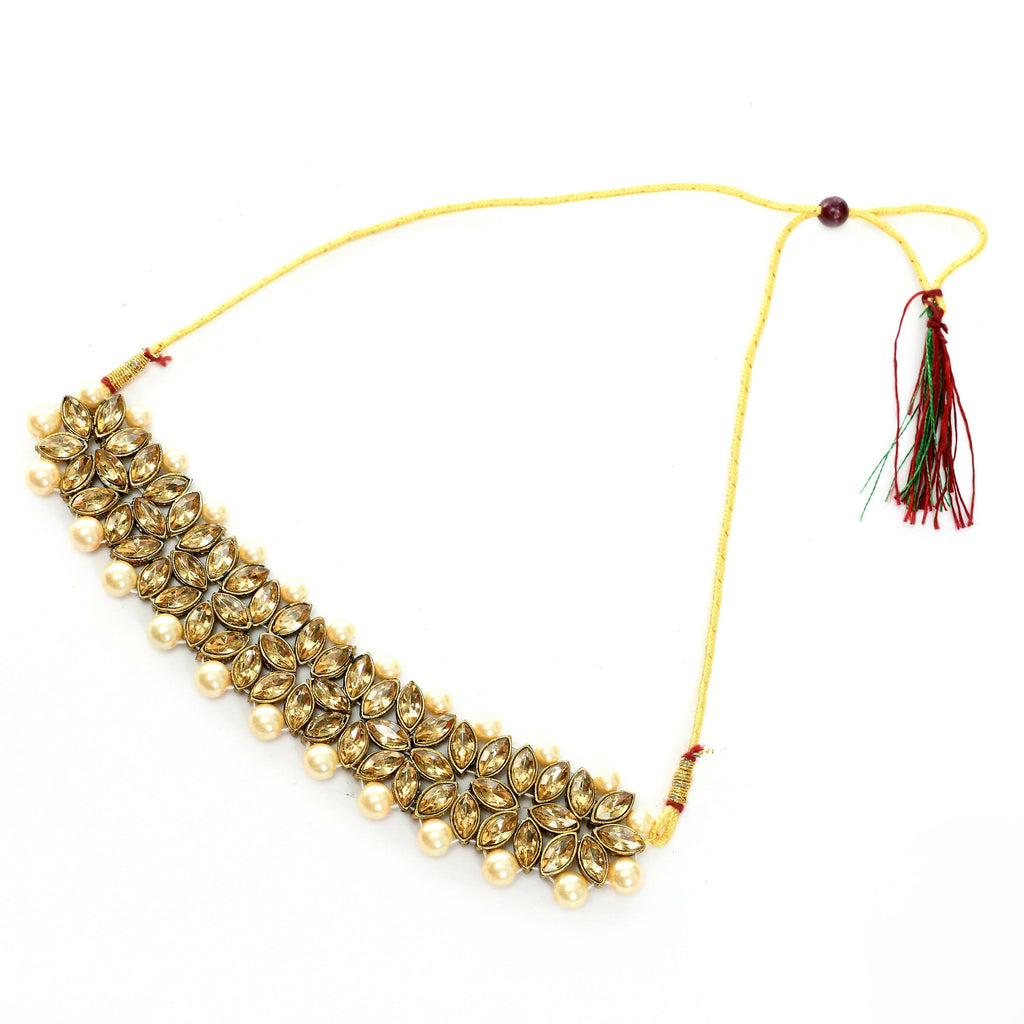 Mominos Fashion Johar Kamal Gold-Polished Brass Finish Kundan/Pearls Choker For Women (Golden) | Grab2Buy