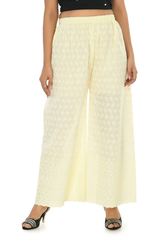 Mominos Fashion Moeza Cotton Off White Chikan Work Palazzo | Grab2Buy