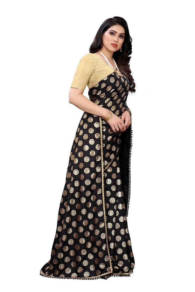 Vamika Black Rangoli Silk Foil Print Saree (Danish Black) | Grab2Buy