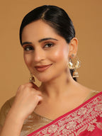 Nuyug 22K Gold Plated Pearls Studded Contemporary Shaped Mini Jhumki Drop Dangler Earrings | Grab2Buy