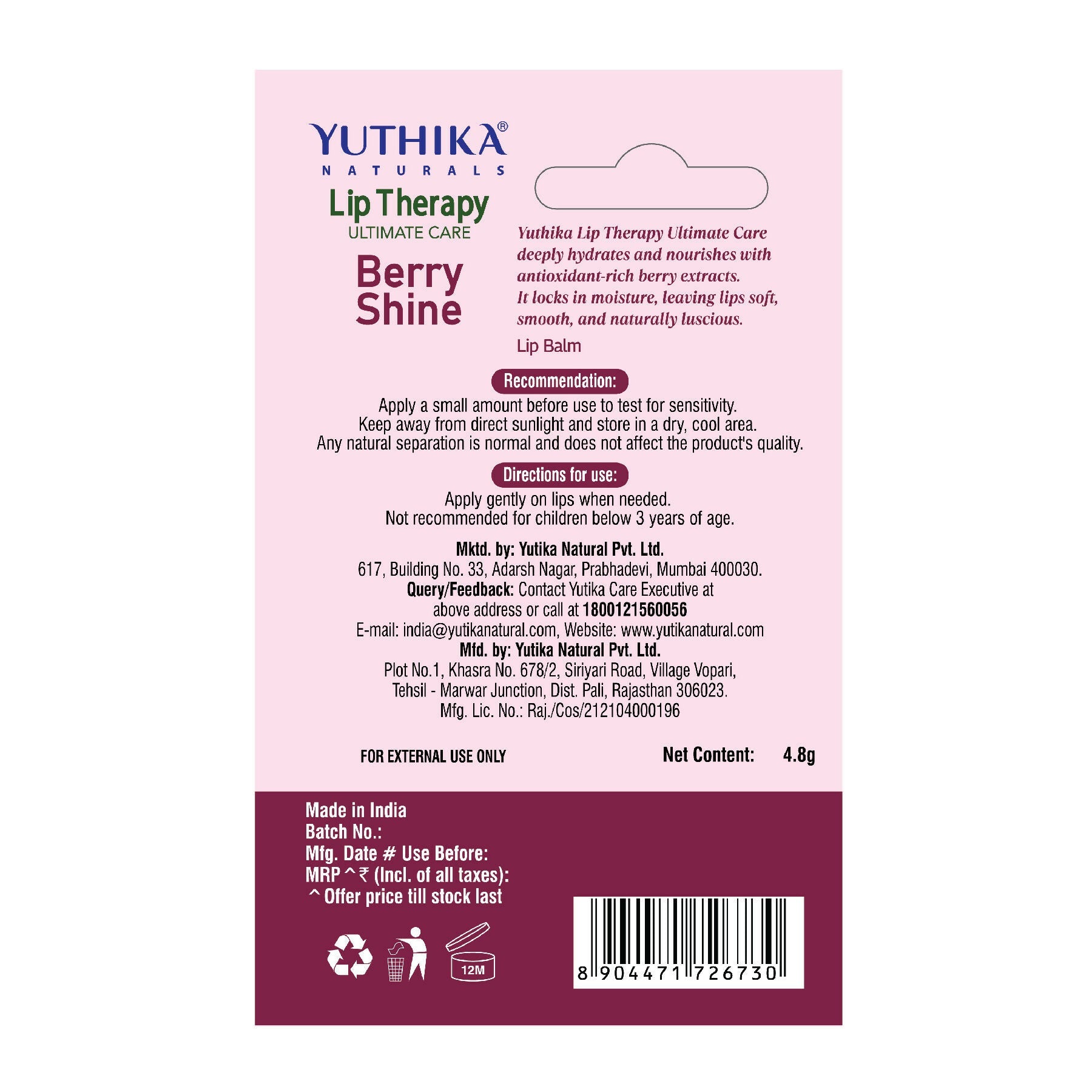 Yuthika Moisturizing Lip Balm – Berry Shine | Grab2Buy