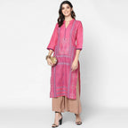 Cheera Hand Block Print Baby Pink Straight Kurta (MAAI-048K) | Grab2Buy