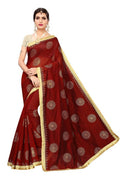 Vamika Chanderi Cotton Foil Print Maroon Saree (GOLDEN BIRD MAROON) | Grab2Buy