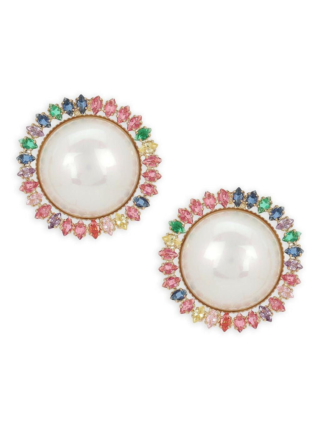 Pearl Studs with Multi Stones- Ruby Raang | Grab2Buy