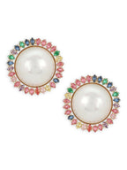Pearl Studs with Multi Stones- Ruby Raang | Grab2Buy