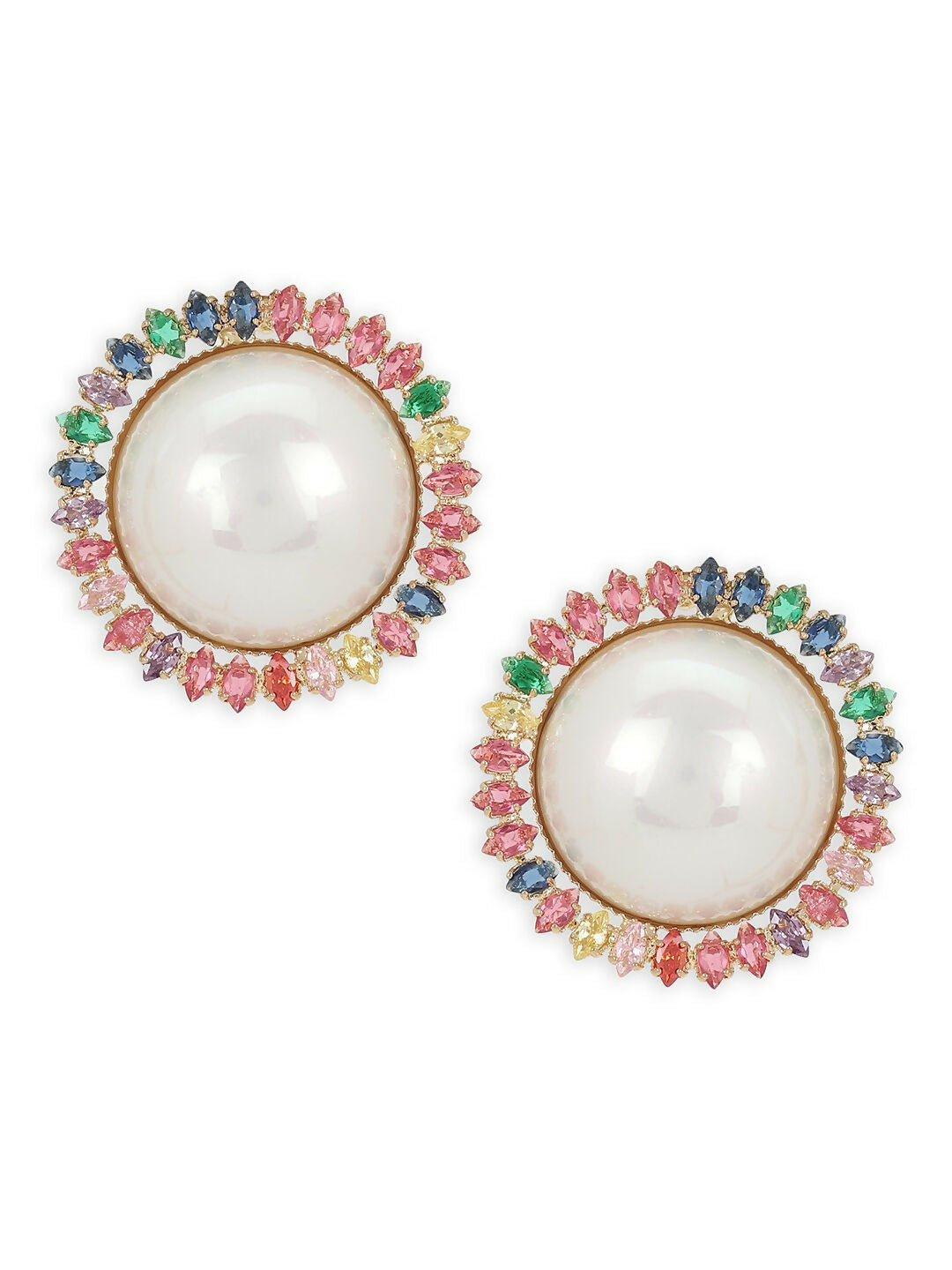Pearl Studs with Multi Stones- Ruby Raang | Grab2Buy