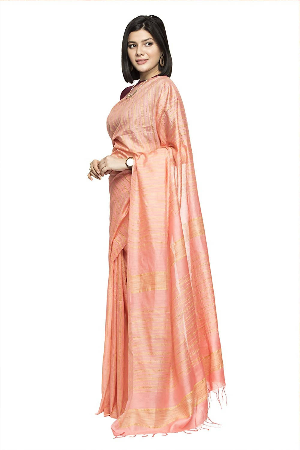 Mominos Fashion Peach Color Bhagalpuri Saree | Grab2Buy