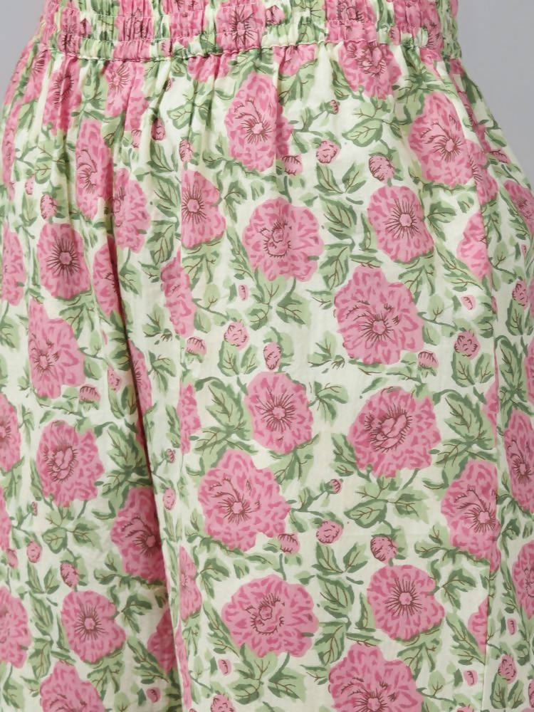 Yufta Women Pink Floral Print Aari Work Pure Cotton Kurta with Palazzo and Dupatta | Grab2Buy