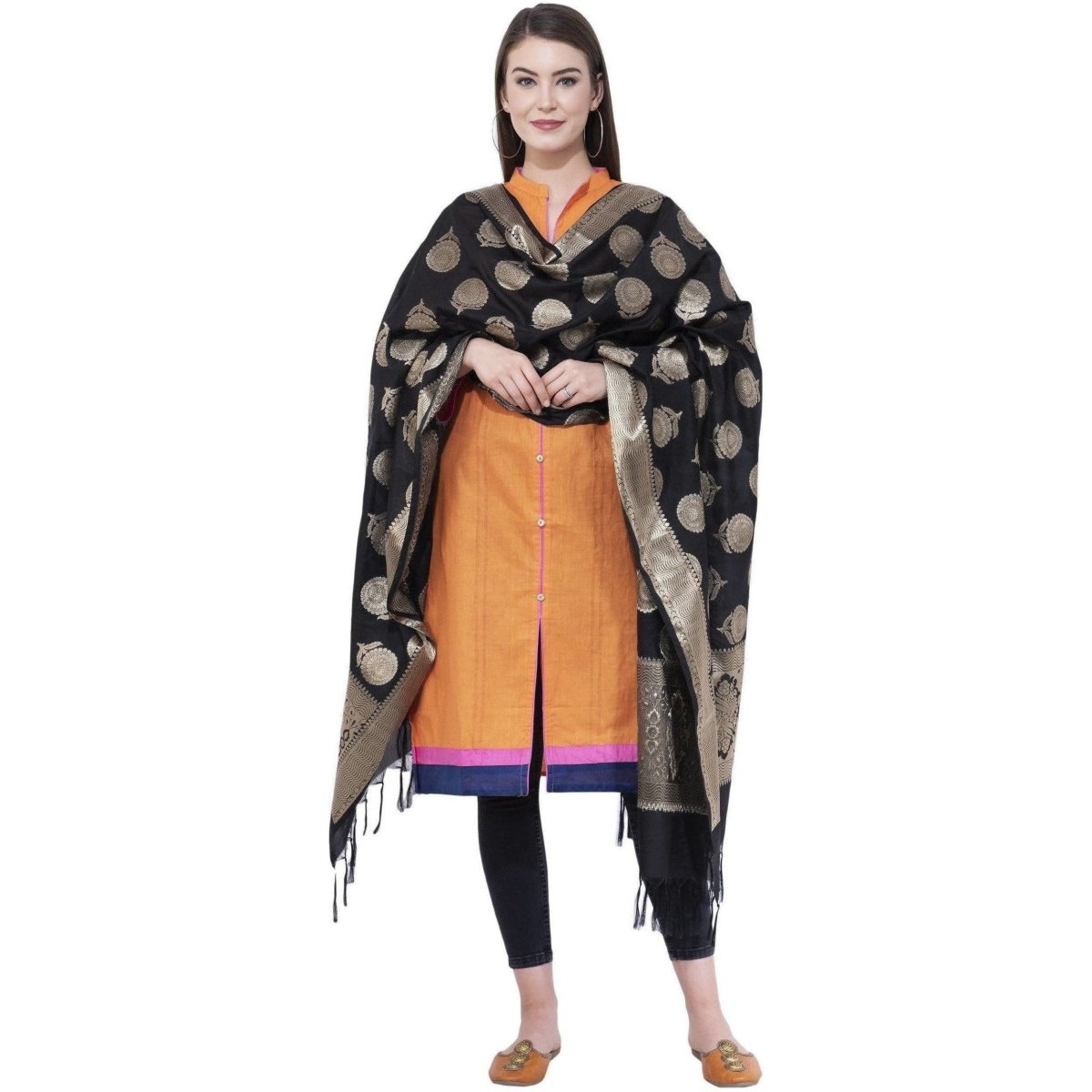A R Silk Women's Zari Embroidery Vanarsi Silk Black Chunni | Grab2Buy
