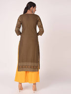 Cheera Hand Block Print Earth Brown Straight Kurta (MAAI-060K) | Grab2Buy