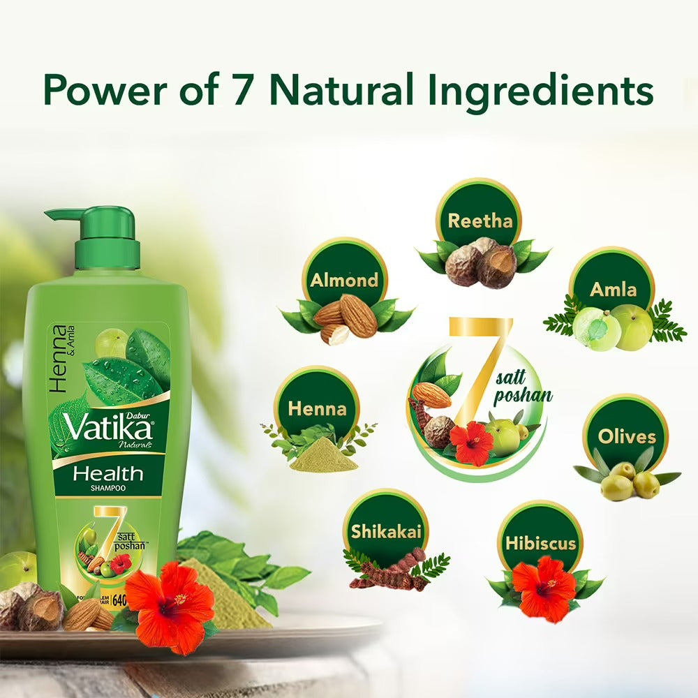 Dabur Vatika Health Shampoo For Smooth, Shiny & Nourished Hair, Repairs Hair damage, Controls Frizz, For All Hair Types | Grab2Buy