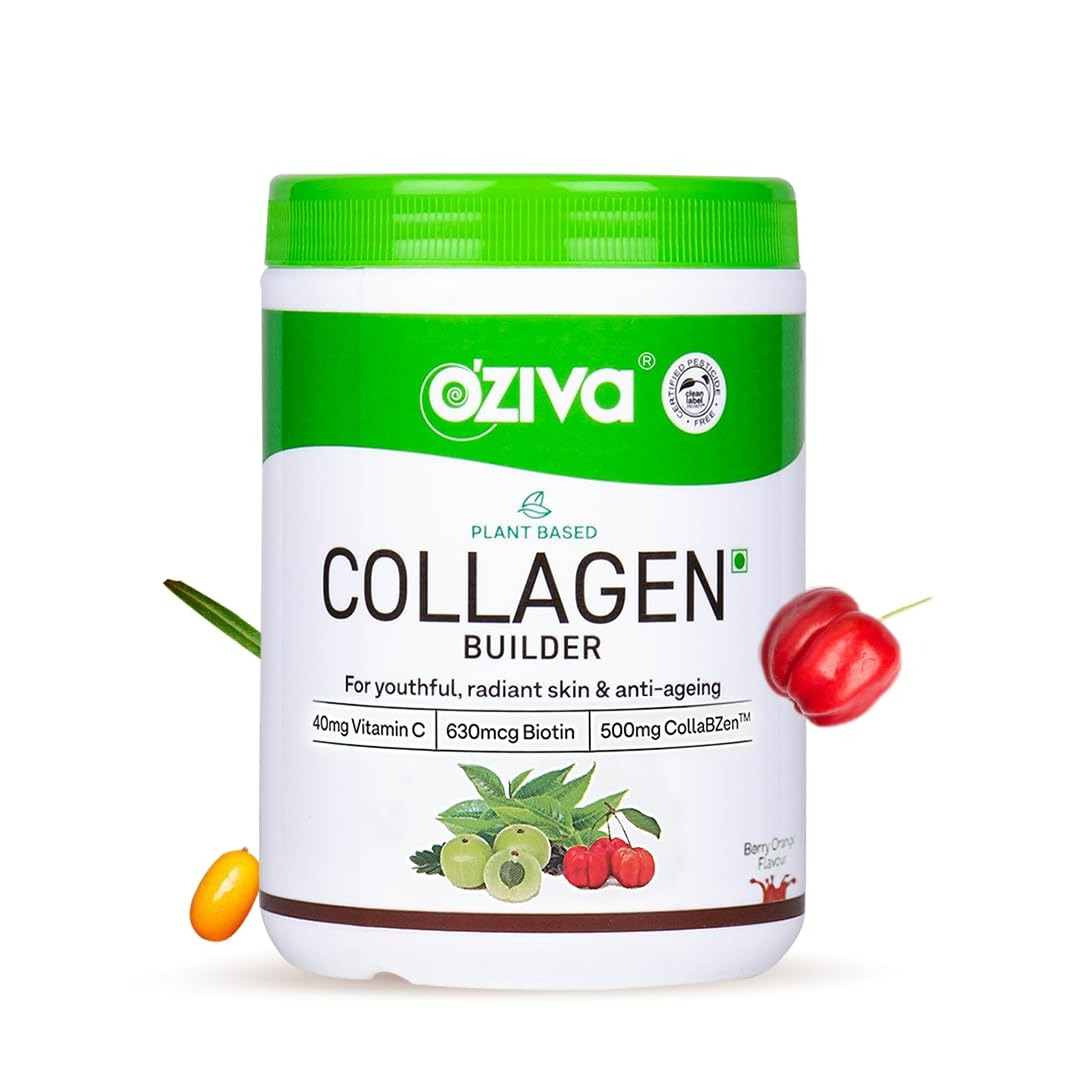 OZiva Vegan Collagen Builder with Biotin & Vitamin C For Brighter & Youthful Skin | Collagen Supplement For Women & Men | Plant Based Collagen Powder | Grab2Buy