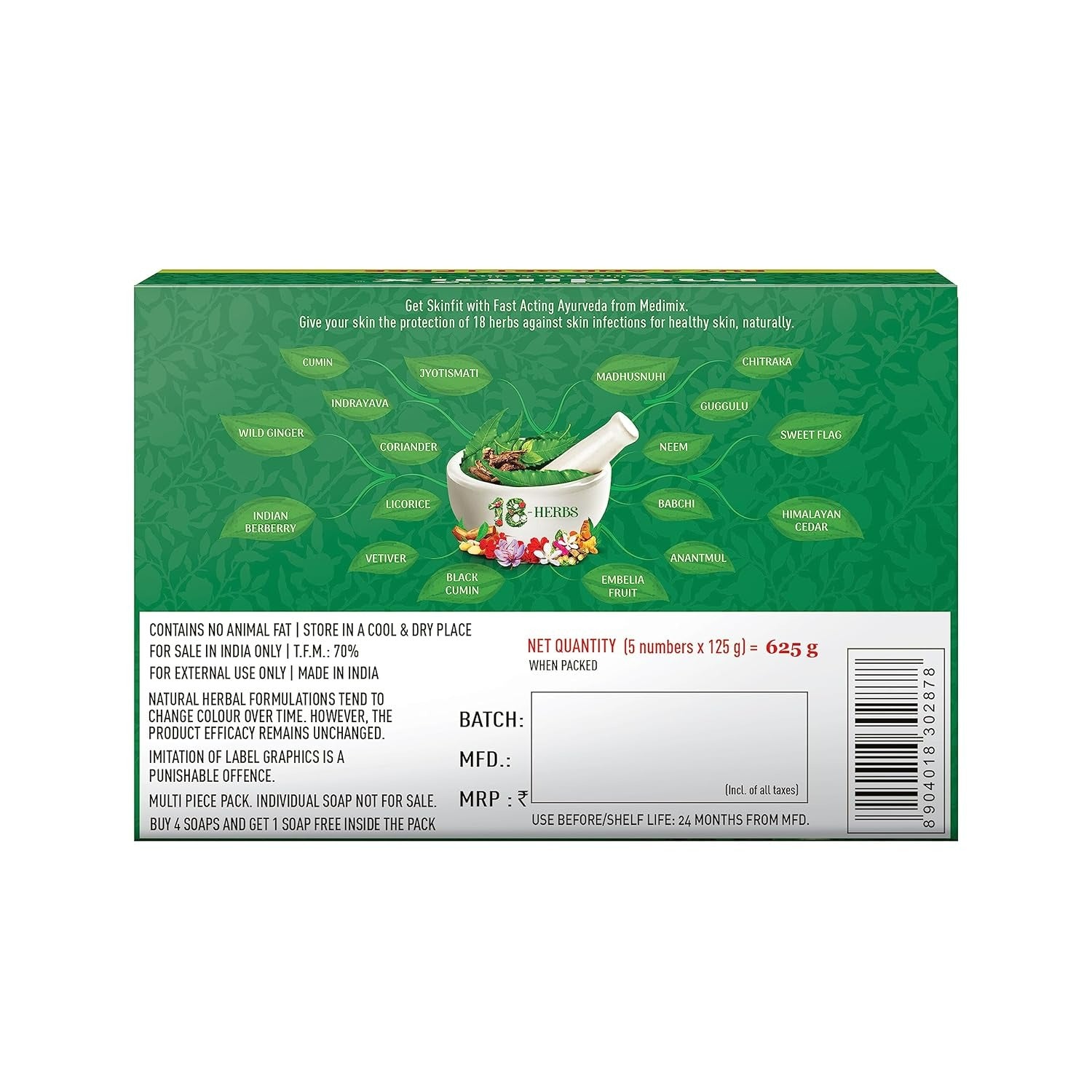 Medimix Ayurvedic Classic 18 Herbs Soap, 125 g (4 + 1 Offer Pack) | Grab2Buy