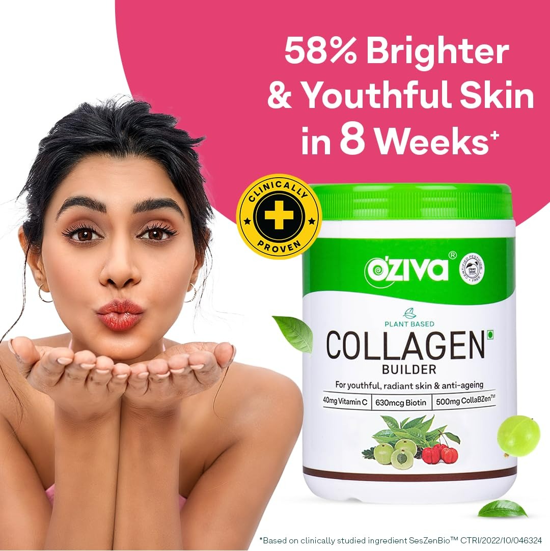 OZiva Vegan Collagen Builder with Biotin & Vitamin C For Brighter & Youthful Skin | Collagen Supplement For Women & Men | Plant Based Collagen Powder | Grab2Buy
