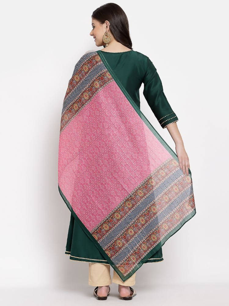 Myshka Women's Green Cotton Solid 3/4 Sleeve V Neck Casual Kurta Dupatta Set | Grab2Buy