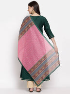 Myshka Women's Green Cotton Solid 3/4 Sleeve V Neck Casual Kurta Dupatta Set | Grab2Buy
