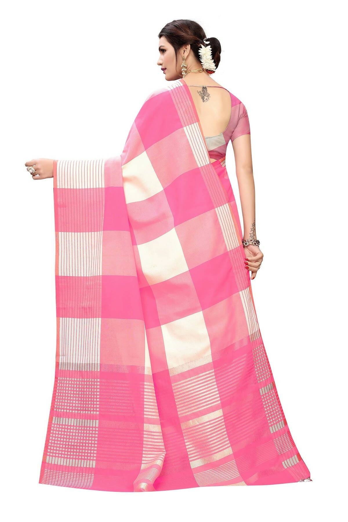 Vamika Pink Cotton Silk Weaving Saree (Gamma Checks Pink) | Grab2Buy