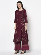 Aniyah Rayon Wine Color Block Print Straight Kurta (AN-175K) | Grab2Buy